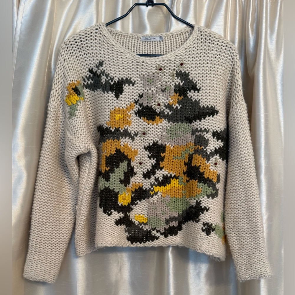 Mes Demoiselles Paris Jardin Floral Chunky Knit Alpaca Wool Sweater Size Small - Picture 2 of 8